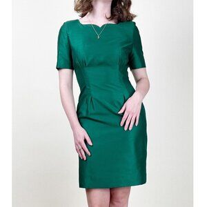 Vintage Silk Mid Century Pleated Short Sleeve Mini Midi Dress Sexy Wedding Guest